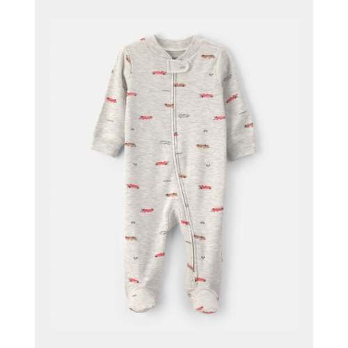 Baby Boy Race Car Cotton 2-Way Zip Sleep & Play Pajamas - Grey | Carter's