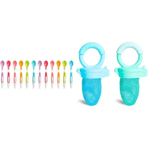 Munchkin® Soft Tip™ Infant Spoons, 12 Count (Pack of 1) & Fresh Food Feeder, 2 Count (Pack of 1), Blue/Mint