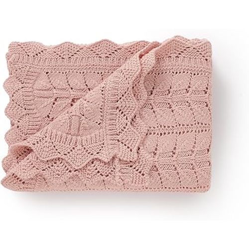 Neiwech Cotton Baby Blanket Knit Soft Cozy Lightweight Stroller Crib Nursery Receiving Swaddling Blankets for Infants Newborn Boys Girls Pink 30x40 Inch