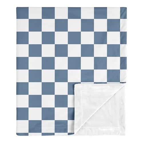 Sweet Jojo Designs Soft Baby Blanket (Blue Gingham Checkered Plaid) for Boys, Infant, Newborns, Toddler 30x36in - Stroller Swaddle Security Receiving Blankets Minky (Vintage, Classic, Checkerboard)