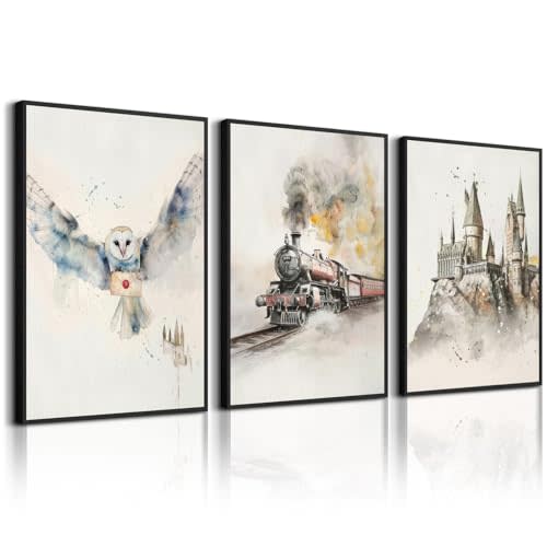 Magic Nursery Wall Art Magical Castle Canvas Poster Kids Room Wall Decor Woodland Animal Pictures Express Train Poster Snowy Owl Painting Baby Nursery Prints Artwork for Bedroom 12x16x3 Inch Unframed
