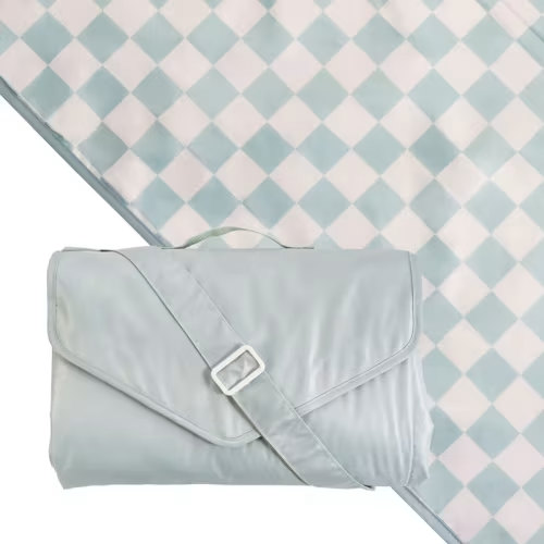 Tiny Twinkle Waterproof Picnic Blanket | 5'x7' 100% Recycled Polyester, Sandproof, Foldable & Portable for Beach, Camping, Travel (Sage Checkers）