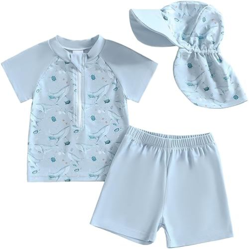 ZyHwShine Baby Boys Swimsuit Short Sleeve Rashguard Swim Bathing Suit Swimwear Boy Swim Trunk with Hat Toddler Bathing Suit