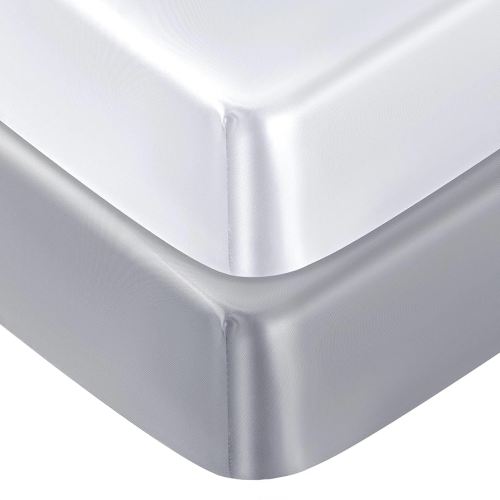 Pro Goleem 2 Pack Satin Soft Crib Sheet Great for Baby with Sensitive Hair Silky Baby Sheet White and Gray Unisex 52’’x28’’x8’’ Fitted Sheets