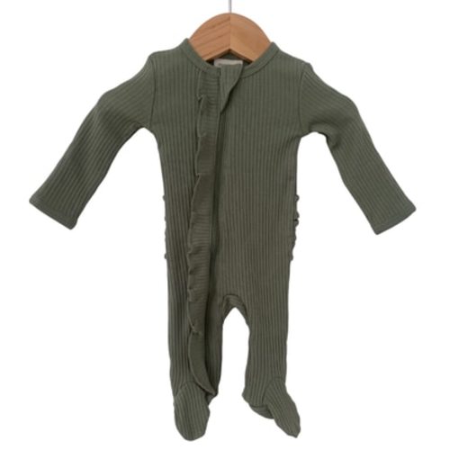 Organic Ribbed Ruffle Zip Footie, Fern, Size: 6 - 9 mo.