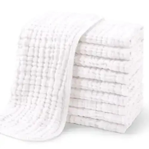 Yoofoss Muslin Burp Cloths for Baby 10 Pack 100% Organic Cotton Baby Washcloths for Boys Girls Large 20''X10'' Super Soft and Absorbent White