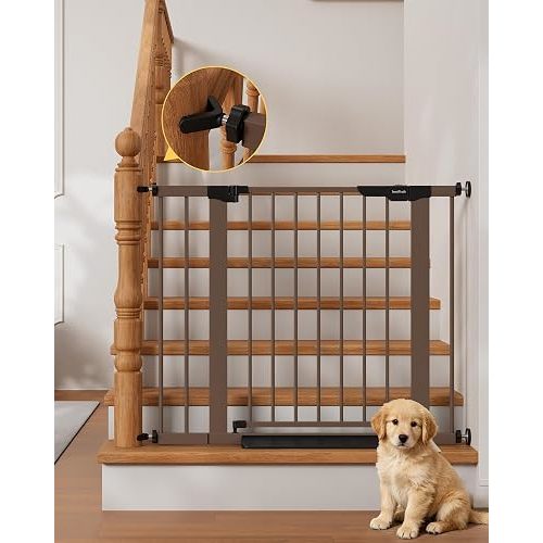 InnoTruth 27-36.6 in Wide Baby Gate for Stairs and Doorways, Brown