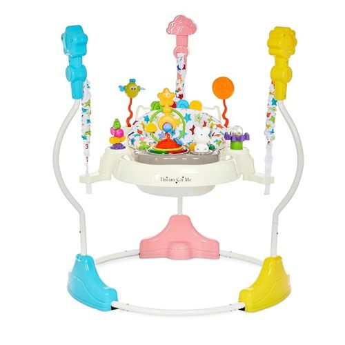 Dream On Me 2-in-1 Baby Activity Center & Bouncer Jumper, 360° Rotating Seat, 3-Height Adjustable, 12 Melodies with Lights & Interactive Toys, Promotes Early Development - Star Print