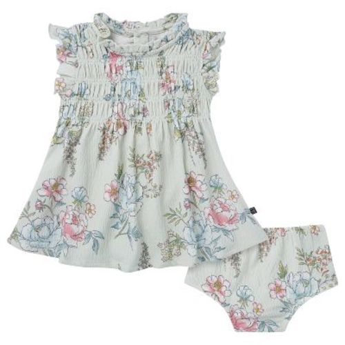 Modern Moments™ by Gerber Baby Girls' 2-Piece Smocked Dress and Diaper Cover, Blue Flower, 3-6 Months