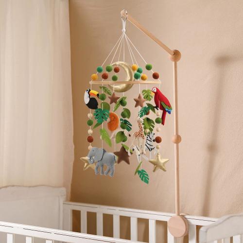A Colorful jungle baby mobile for crib for a safari / jungle theme nursery