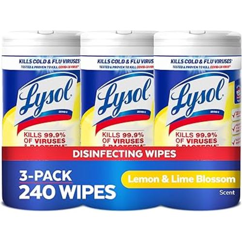Lysol Disinfectant Wipes, Multi-Surface Antibacterial Cleaning Wipes, For Disinfecting and Cleaning, Lemon and Lime Blossom, 80 Count (Pack of 3)