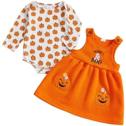 Socutebabe My First Halloween Baby Girl Outfit Newborn Short Sleeve Romper and Overalls Skirt Dress Outfits Cute Clothes