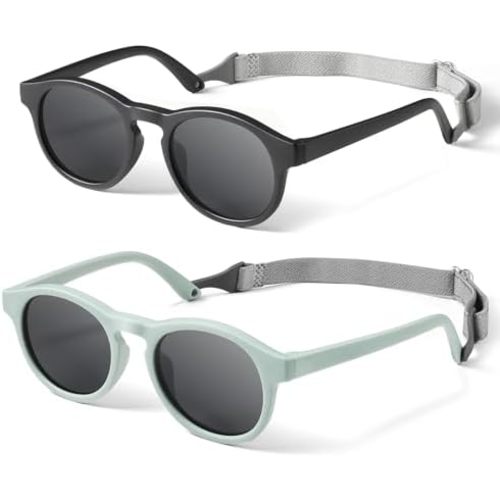 WINDCHASER Baby Sunglasses 2 PCS Infant Soft Toddler Sunglasses Polarized with Strap for 0-36 Months