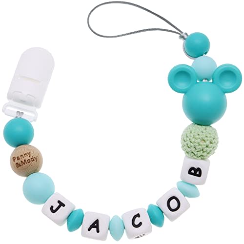 Personalized Pacifier Clip with Name, Customizable Mouse Pacifier Leash for Baby, Universally Fit All Pacifiers (Green)