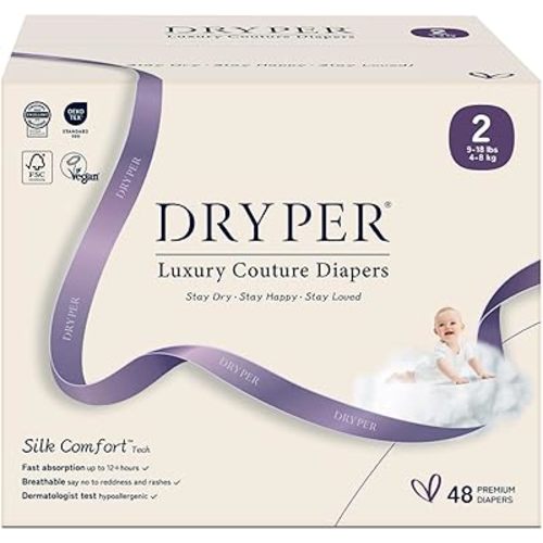Baby Diaper, DRYPER Disposable Diaper Newborn Nappies Size 2 (4-8kg), 3D Leak Guards & Wetness Indicator, Ultra-Soft & Thin,Fast Water Absorption, 48 Nappies
