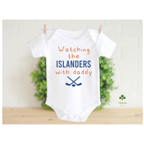 Watching the Game with Daddy Unisex Baby Game Day Bodysuit or Toddler T-shirt,  Hockey Fan Gender Reveal Gift Idea