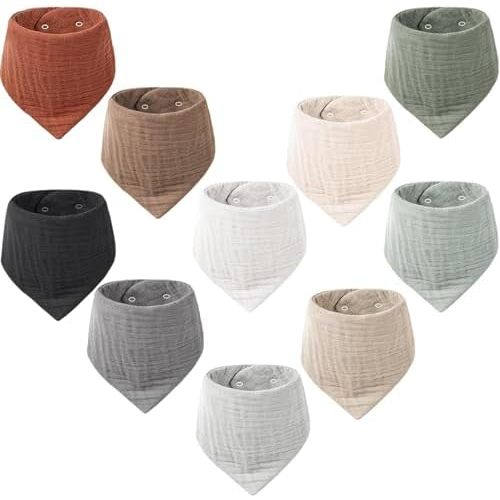 Muslin Baby Bibs for Girls Boys,Organic Cotton Muslin Bandana Bibs for Teething and Drooling,10 Pack