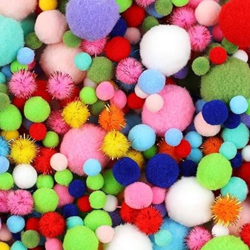 900 PCS Pom Poms, Multicolor Bulk Pom Poms Arts and Crafts, Soft and Fluffy Craft Pom Poms, Assorted Sizes Pompoms, for Arts and Craft Making Decorations