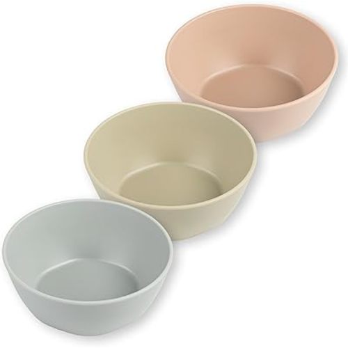 Tiny Twinkle Tableware 3 Pack Dish Set- BPA-Free Cups, Plates and Bowls Sets For Kids and Toddlers - Polypropylene Plastic Dinnerware Set (Grey, Olive, Tan) Round Bowl
