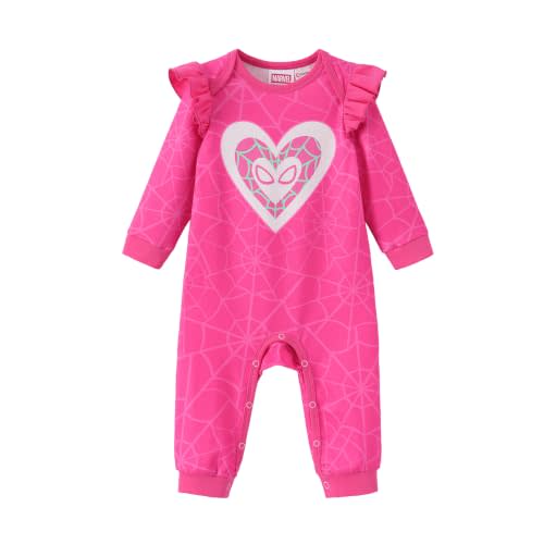 Disney Stitch Princess Minnie Winnie Marvel Baby Girls Ruffle Long Sleeve Romper Footie Outfit for Newborn to Toddler