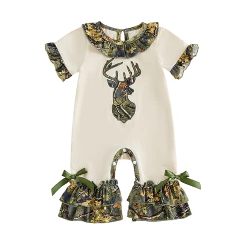 Newborn Baby Girl Summer Clothes Hunting Ruffle Short Sleeve Romper Bell Bottoms Flared Jumpsuit Outfit