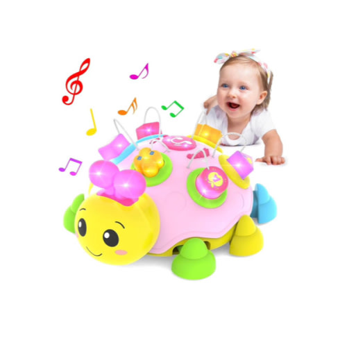 Baby Crawling Toys 6-12 Months,Musical Ladybug Crawling Toy for Infants 0-3-6 7 8 9 10 12-18 Months,Early Education Light Up Music Walking Toys,Shape Matching,Tummy Time Toys for Boy Girl Gift.(Pink)