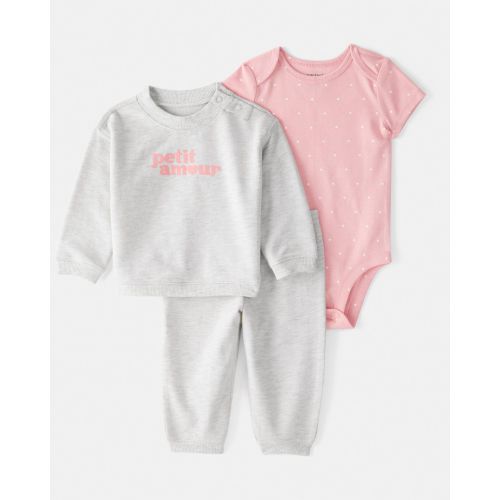 Baby Girl 3-Piece 'Petit Amour' Polka Dot Cardigan Outfit Set - Pink - Carter's | Carter's