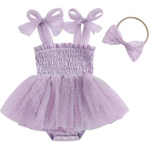 Murnouche Newborn Baby Girl Romper Dress Summer Clothes Boho Photoshoot Outfits with Headband