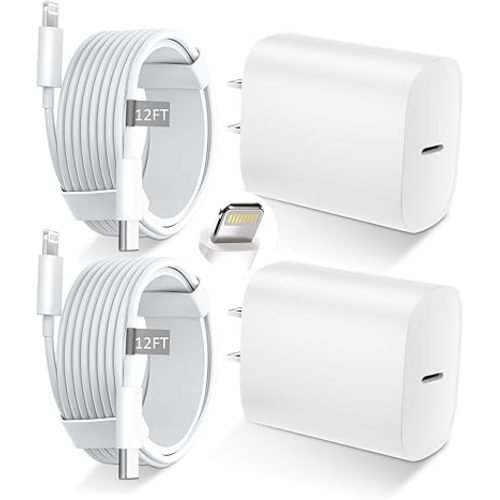 DiHines Phone 14 13 12 11 Fast Charger,12FT Long Phone Chargers Fast Charging Lightning Cable &20W USB C Charge Block,White
