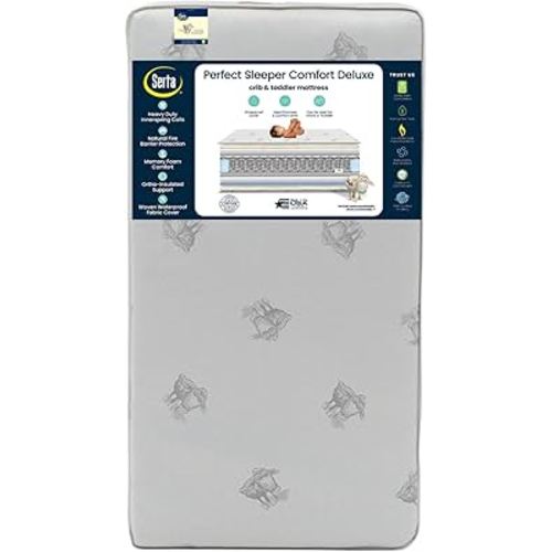 Serta Perfect Sleeper Comfort Deluxe 2- Stage Crib and Toddler Mattress - 220 Inerlocking Coils - GREENGUARD Gold Certified - CertiPUR-US - Made in USA