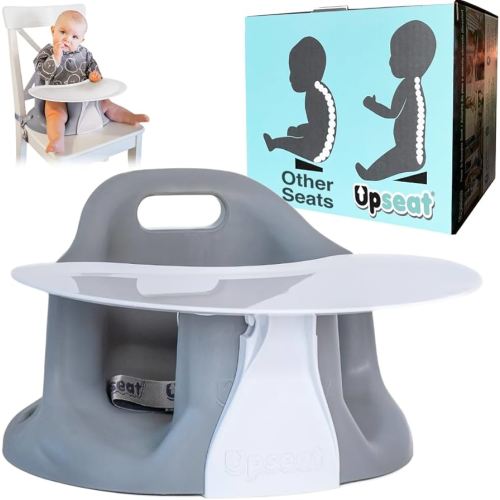 Upseat – The Original Ergonomic Baby Floor & Booster Seat with Tray, Developed with Physical Therapists for Upright Posture & Healthy Hip Development, 4–24 Months, Dishwasher-Safe Extra-Large Tray