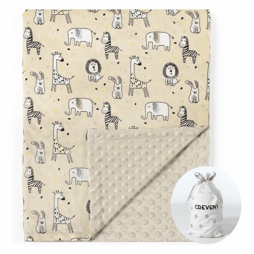 CREVENT Warm Plush Beige Zoo Minky Baby Receiving Blanket