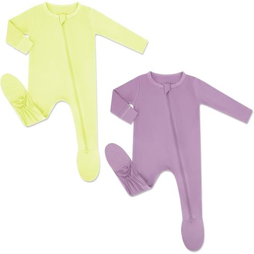 HAPIU Rayon from Bamboo Baby Footed Pajamas, 2 Way Premium Zipper, Footie for Baby Boy Girls, Newborn-24 Months