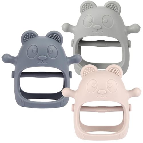 Eascrozn 3 Pack Baby Teething Toys Over 3 Months, Food Grade Silicone Teething Mitten for Babies, Anti Dropping Wrist Hand Baby Teether Chew Toys for Sucking Needs, BPA Free