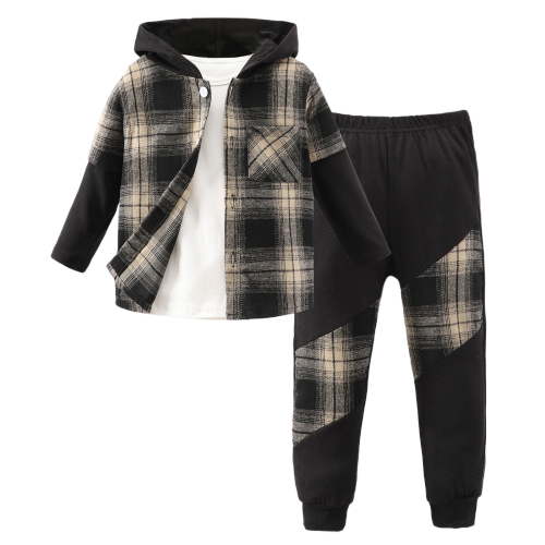 HUCOAE Boy Clothes 3T Red Flannel Boys Toddler Boy Clothes Plaid Shirt + Pants 2 Pieces Boy Winter Spring Outfits Set set 07 Brown 3-4 Years