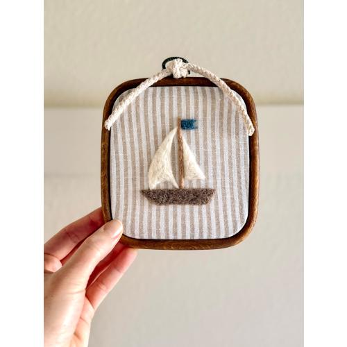 Nautical Wall Art – Neutral Sailboat Nursery Decor – Coastal Baby Boy Room – Ocean Theme Wall Hanging – Personalized Felt Hoop
