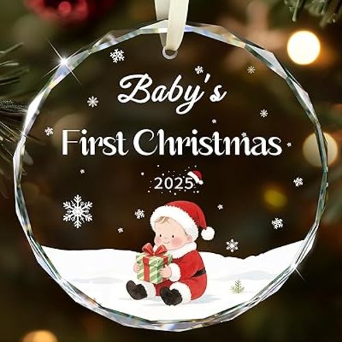 Baby's First Christmas Ornament 2025, Crystal Glass 1st Christmas Ornament for Baby Girl Boy Christmas Newborn Gifts Keepsake Babys 1st Year Ornaments 2025