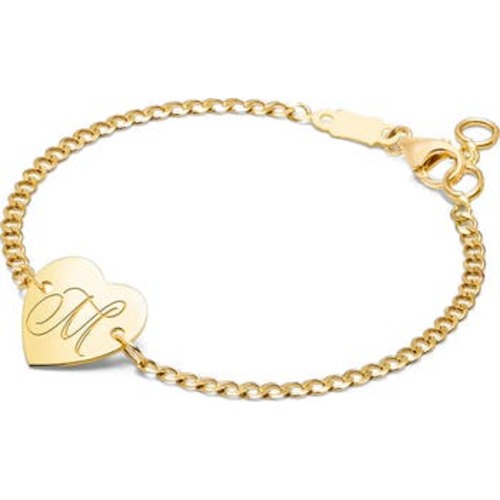 14K Gold Heart of Gold ID & Engraved Initial 6" Bracelet, 6
