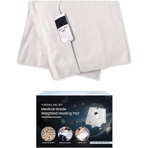 Medical Grade Heating Pad with Automatic Moist Heat by ThermoRelief, Extra HOT Heating pad for Back Aches, Muscle Relief and Cramps - 2nd Gen Version (King Size Weighted King)