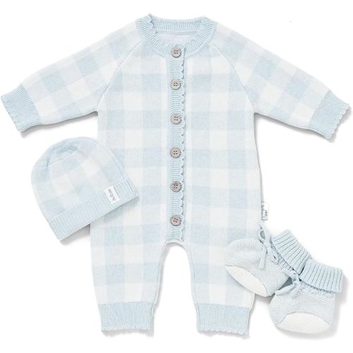 Avibae 3-Piece Cotton Newborn Baby Set with Knit Outfit, Hat, Booties