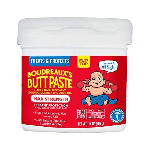 Boudreaux's Butt Paste Maximum Strength Diaper Rash Cream, Ointment for Baby, 14 oz Flip-Top Jar