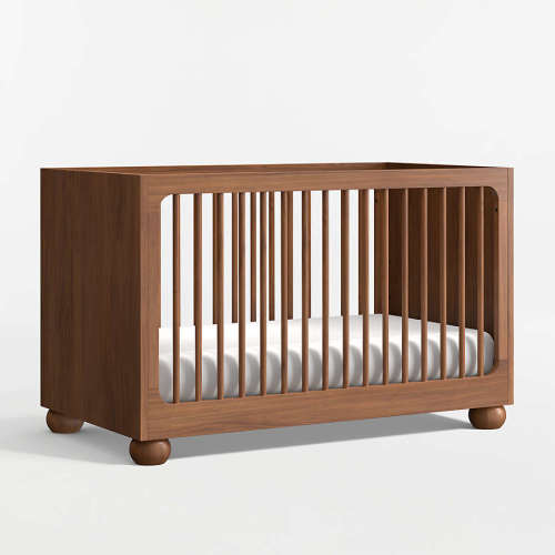 Emery Walnut Wood Convertible Baby Crib with Toddler Bed Rail