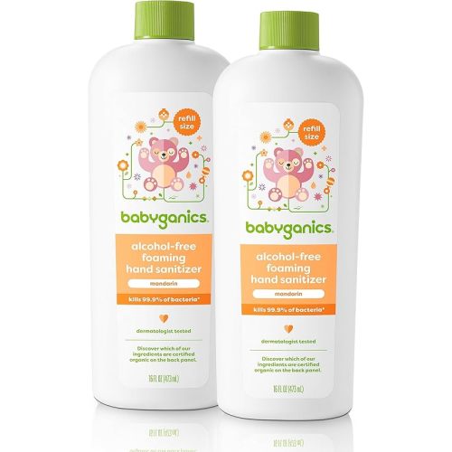 Babyganics Foaming Hand Sanitizer Refill, Alcohol Free, Mandarin, Kills 99.9% of Common Bacteria, Moisturizing, 16 Fl Oz (Pack of 2)