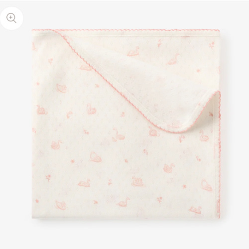 Pink Swan Print Organic Cotton Pointelle Baby Blanket – Elegant Baby