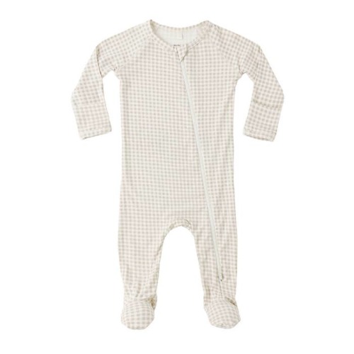 Bamboo Zip Footie colour: OAT GINGHAM size: NEWBORN