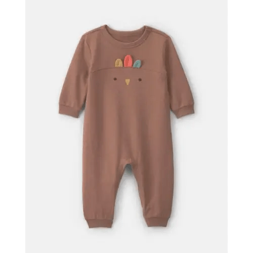 Baby Turkey Thanksgiving French Terry Long-Sleeve Jumpsuit - Brown | Carter's