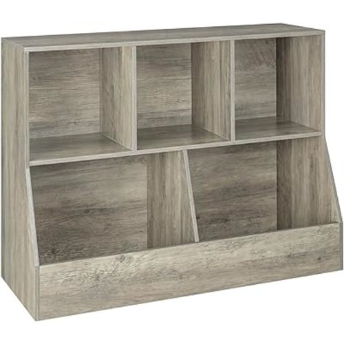 DINZI LVJ Toy Storage Organizer, Kids Bookshelf, Wood Toy Storage Cabinet, 5 Cubby Children Bookcase, 39.4" L Toddler Book Shelf for Playroom, Living Room, Nursery, Hallway, School, Gray Wash