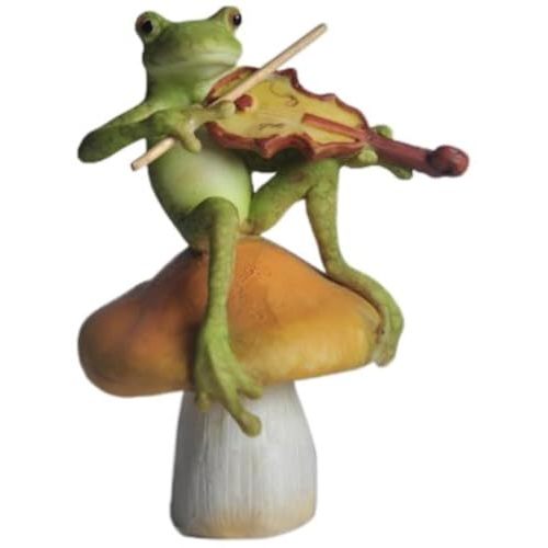 Top Collection Enchanted Story Fairy Garden Frog Playing Fiddle on Mushroom Outdoor Statue