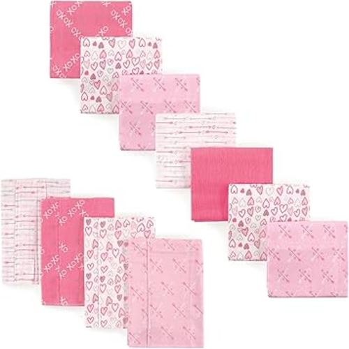 Luvable Friends Unisex Baby Cotton Flannel Burp Cloths and Receiving Blankets, 11-Piece, Love, One Size