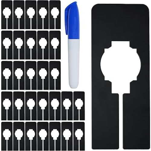 30 PCS Rectangular Closet Dividers with a Bonus Marker, Black Plastic Rectangle Clothing Size Dividers Writable and Reusable for Sorting Clothing Size, Color, Brand, Size 2” x 5.4’’